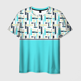 Мужская футболка 3D с принтом Голубой неоновый геометрический узор в Петрозаводске, 100% полиэфир | прямой крой, круглый вырез горловины, длина до линии бедер | Тематика изображения на принте: 