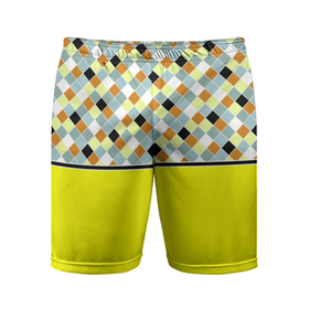 Мужские шорты спортивные с принтом Желтый неоновый комбинированный узор ,  |  | 