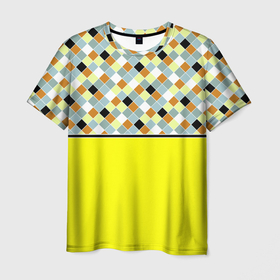 Мужская футболка 3D с принтом Желтый неоновый комбинированный узор , 100% полиэфир | прямой крой, круглый вырез горловины, длина до линии бедер | 