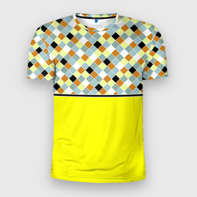 Мужская футболка 3D Slim с принтом Желтый неоновый комбинированный узор в Тюмени, 100% полиэстер с улучшенными характеристиками | приталенный силуэт, круглая горловина, широкие плечи, сужается к линии бедра | 