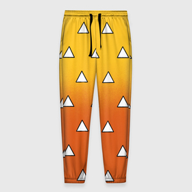 Мужские брюки 3D с принтом Оранжевое кимоно с треугольниками   Зеницу клинок в Курске, 100% полиэстер | манжеты по низу, эластичный пояс регулируется шнурком, по бокам два кармана без застежек, внутренняя часть кармана из мелкой сетки | 