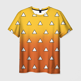 Мужская футболка 3D с принтом Оранжевое кимоно с треугольниками   Зеницу клинок в Белгороде, 100% полиэфир | прямой крой, круглый вырез горловины, длина до линии бедер | 