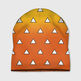 Шапка 3D с принтом Оранжевое кимоно с треугольниками   Зеницу клинок в Петрозаводске, 100% полиэстер | универсальный размер, печать по всей поверхности изделия | Тематика изображения на принте: 