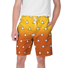 Мужские шорты 3D с принтом Оранжевое кимоно с треугольниками   Зеницу клинок ,  полиэстер 100% | прямой крой, два кармана без застежек по бокам. Мягкая трикотажная резинка на поясе, внутри которой широкие завязки. Длина чуть выше колен | 