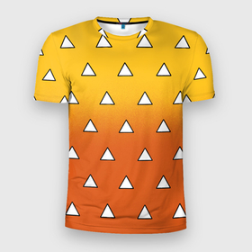 Мужская футболка 3D Slim с принтом Оранжевое кимоно с треугольниками   Зеницу клинок в Петрозаводске, 100% полиэстер с улучшенными характеристиками | приталенный силуэт, круглая горловина, широкие плечи, сужается к линии бедра | 