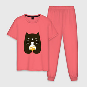 Мужская пижама хлопок с принтом Котик   Химик в Тюмени, 100% хлопок | брюки и футболка прямого кроя, без карманов, на брюках мягкая резинка на поясе и по низу штанин
 | Тематика изображения на принте: 