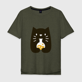 Мужская футболка хлопок Oversize с принтом Котик   Химик в Тюмени, 100% хлопок | свободный крой, круглый ворот, “спинка” длиннее передней части | Тематика изображения на принте: 