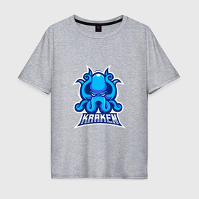 Мужская футболка хлопок Oversize с принтом Team Kraken в Екатеринбурге, 100% хлопок | свободный крой, круглый ворот, “спинка” длиннее передней части | 