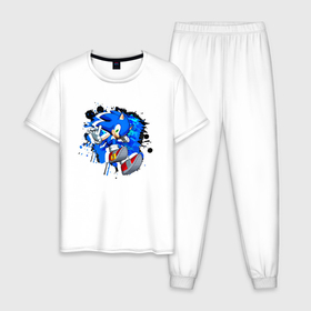 Мужская пижама хлопок с принтом Ёжик Соник   видеоигра , 100% хлопок | брюки и футболка прямого кроя, без карманов, на брюках мягкая резинка на поясе и по низу штанин
 | 