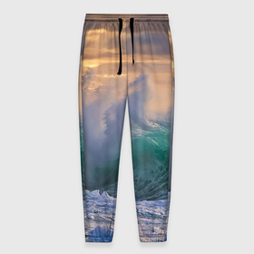 Мужские брюки 3D с принтом Штормовая волна, накатывающая на берег в Новосибирске, 100% полиэстер | манжеты по низу, эластичный пояс регулируется шнурком, по бокам два кармана без застежек, внутренняя часть кармана из мелкой сетки | Тематика изображения на принте: 