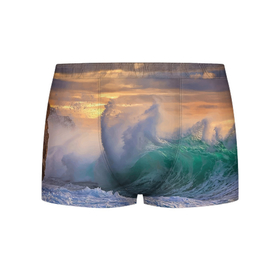 Мужские трусы 3D с принтом Штормовая волна, накатывающая на берег в Кировске, 50% хлопок, 50% полиэстер | классическая посадка, на поясе мягкая тканевая резинка | Тематика изображения на принте: 