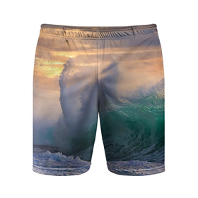 Мужские шорты спортивные с принтом Штормовая волна, накатывающая на берег в Новосибирске,  |  | Тематика изображения на принте: 