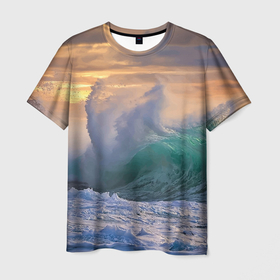 Мужская футболка 3D с принтом Штормовая волна, накатывающая на берег в Новосибирске, 100% полиэфир | прямой крой, круглый вырез горловины, длина до линии бедер | Тематика изображения на принте: 