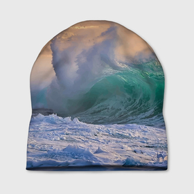 Шапка 3D с принтом Штормовая волна, накатывающая на берег в Кировске, 100% полиэстер | универсальный размер, печать по всей поверхности изделия | Тематика изображения на принте: 