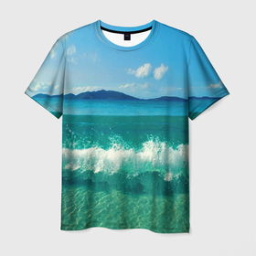 Мужская футболка 3D с принтом Волна набегает на берег в Кировске, 100% полиэфир | прямой крой, круглый вырез горловины, длина до линии бедер | 