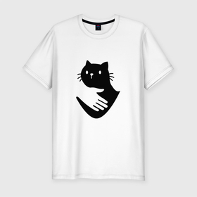 Мужская футболка хлопок Slim с принтом Hand And Cat в Кировске, 92% хлопок, 8% лайкра | приталенный силуэт, круглый вырез ворота, длина до линии бедра, короткий рукав | 