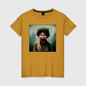Женская футболка хлопок с принтом Портрет кричащей женщины , 100% хлопок | прямой крой, круглый вырез горловины, длина до линии бедер, слегка спущенное плечо | 