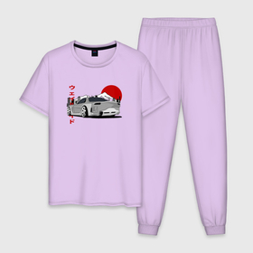 Мужская пижама хлопок с принтом Mazda RX7 Weilside Back View JDM Retro в Тюмени, 100% хлопок | брюки и футболка прямого кроя, без карманов, на брюках мягкая резинка на поясе и по низу штанин
 | Тематика изображения на принте: 