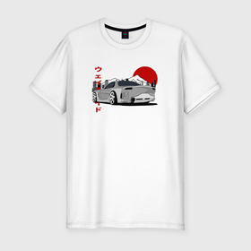 Мужская футболка хлопок Slim с принтом Mazda RX7 Weilside Back View JDM Retro в Тюмени, 92% хлопок, 8% лайкра | приталенный силуэт, круглый вырез ворота, длина до линии бедра, короткий рукав | 