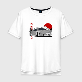 Мужская футболка хлопок Oversize с принтом Mazda RX7 Weilside Back View JDM Retro в Тюмени, 100% хлопок | свободный крой, круглый ворот, “спинка” длиннее передней части | Тематика изображения на принте: 