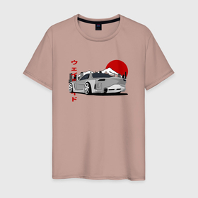 Мужская футболка хлопок с принтом Mazda RX7 Weilside Back View JDM Retro в Тюмени, 100% хлопок | прямой крой, круглый вырез горловины, длина до линии бедер, слегка спущенное плечо. | Тематика изображения на принте: 