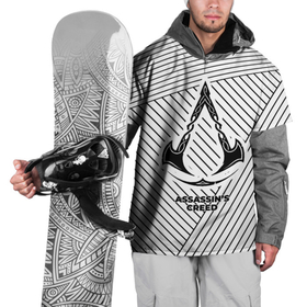 Накидка на куртку 3D с принтом Символ Assassins Creed на светлом фоне с полосами в Кировске, 100% полиэстер |  | Тематика изображения на принте: 