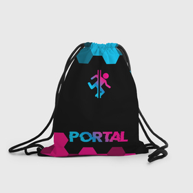 Рюкзак-мешок 3D с принтом Portal   neon gradient: символ, надпись в Кировске, 100% полиэстер | плотность ткани — 200 г/м2, размер — 35 х 45 см; лямки — толстые шнурки, застежка на шнуровке, без карманов и подкладки | 