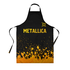 Фартук 3D с принтом Metallica   gold gradient: символ сверху в Екатеринбурге, 100% полиэстер | общий размер — 65 х 85 см, ширина нагрудника — 26 см, горловина — 53 см, длина завязок — 54 см, общий обхват в поясе — 173 см. Принт на завязках и на горловине наносится с двух сторон, на основной части фартука — только с внешней стороны | 
