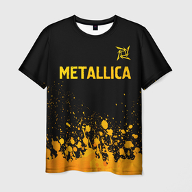 Мужская футболка 3D с принтом Metallica   gold gradient: символ сверху в Белгороде, 100% полиэфир | прямой крой, круглый вырез горловины, длина до линии бедер | 