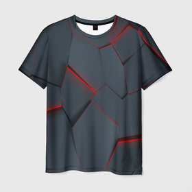 Мужская футболка 3D с принтом Геометрический узор треснутого асфальта , 100% полиэфир | прямой крой, круглый вырез горловины, длина до линии бедер | 