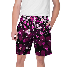 Мужские шорты 3D с принтом Маленькие розовые цветочки в Тюмени,  полиэстер 100% | прямой крой, два кармана без застежек по бокам. Мягкая трикотажная резинка на поясе, внутри которой широкие завязки. Длина чуть выше колен | 