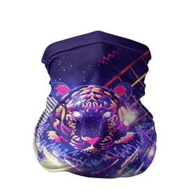 Бандана-труба 3D с принтом Космический фиолетовый тигр в ретро стиле , 100% полиэстер, ткань с особыми свойствами — Activecool | плотность 150‒180 г/м2; хорошо тянется, но сохраняет форму | 