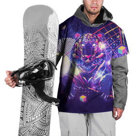 Накидка на куртку 3D с принтом Космический фиолетовый тигр в ретро стиле , 100% полиэстер |  | Тематика изображения на принте: 