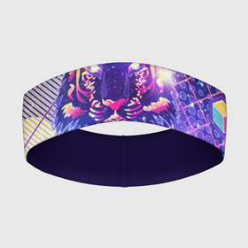 Повязка на голову 3D с принтом Космический фиолетовый тигр в ретро стиле в Кировске,  |  | 