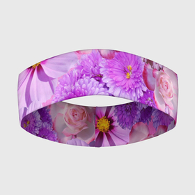 Повязка на голову 3D с принтом Фиолетовые и розовые цветы в Кировске,  |  | 