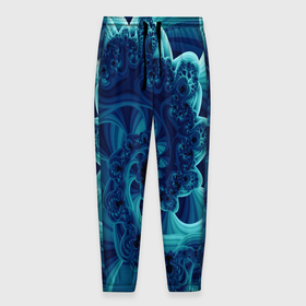 Мужские брюки 3D с принтом Закрученный синий фрактал в Петрозаводске, 100% полиэстер | манжеты по низу, эластичный пояс регулируется шнурком, по бокам два кармана без застежек, внутренняя часть кармана из мелкой сетки | 