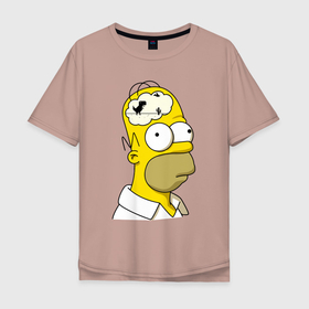 Мужская футболка хлопок Oversize с принтом Гомер Симпсон   нет подключения к интернету в Петрозаводске, 100% хлопок | свободный крой, круглый ворот, “спинка” длиннее передней части | 