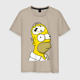 Мужская футболка хлопок с принтом Гомер Симпсон   нет подключения к интернету в Петрозаводске, 100% хлопок | прямой крой, круглый вырез горловины, длина до линии бедер, слегка спущенное плечо. | 