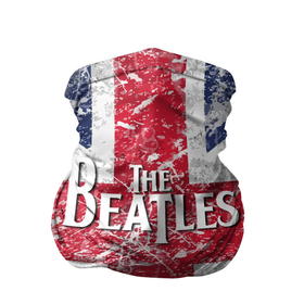 Бандана-труба 3D с принтом The Beatles   лого на фоне флага Великобритании в Новосибирске, 100% полиэстер, ткань с особыми свойствами — Activecool | плотность 150‒180 г/м2; хорошо тянется, но сохраняет форму | 