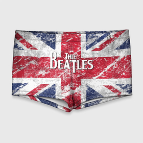 Мужские купальные плавки 3D с принтом The Beatles   лого на фоне флага Великобритании в Санкт-Петербурге, Полиэстер 85%, Спандекс 15% |  | Тематика изображения на принте: 