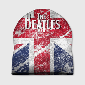Шапка 3D с принтом The Beatles   лого на фоне флага Великобритании в Тюмени, 100% полиэстер | универсальный размер, печать по всей поверхности изделия | 