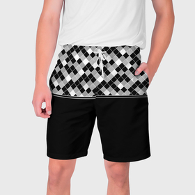 Мужские шорты 3D с принтом Черно белый  геометрический узор в Тюмени,  полиэстер 100% | прямой крой, два кармана без застежек по бокам. Мягкая трикотажная резинка на поясе, внутри которой широкие завязки. Длина чуть выше колен | 