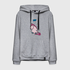 Мужская толстовка хлопок с принтом Грустный единорог под тучей в Ухте, френч-терри, мягкий теплый начес внутри (100% хлопок) | карман-кенгуру, эластичные манжеты и нижняя кромка, капюшон с подкладом и шнурком | 