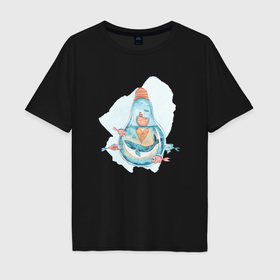 Мужская футболка хлопок Oversize с принтом Кит в лампочке в Петрозаводске, 100% хлопок | свободный крой, круглый ворот, “спинка” длиннее передней части | Тематика изображения на принте: 