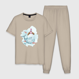 Мужская пижама хлопок с принтом Маяк на ките в Курске, 100% хлопок | брюки и футболка прямого кроя, без карманов, на брюках мягкая резинка на поясе и по низу штанин
 | 