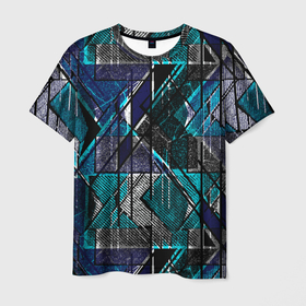 Мужская футболка 3D с принтом Сине   черная гранжевая абстракция в Кировске, 100% полиэфир | прямой крой, круглый вырез горловины, длина до линии бедер | 