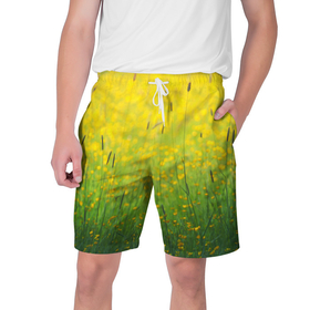 Мужские шорты 3D с принтом Летнее море желтых цветов в Новосибирске,  полиэстер 100% | прямой крой, два кармана без застежек по бокам. Мягкая трикотажная резинка на поясе, внутри которой широкие завязки. Длина чуть выше колен | Тематика изображения на принте: 