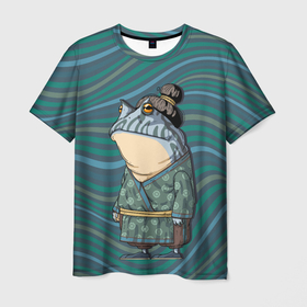 Мужская футболка 3D с принтом Мудрая японская лягушка в Санкт-Петербурге, 100% полиэфир | прямой крой, круглый вырез горловины, длина до линии бедер | 