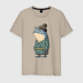 Мужская футболка хлопок с принтом Синяя японская лягушка в Санкт-Петербурге, 100% хлопок | прямой крой, круглый вырез горловины, длина до линии бедер, слегка спущенное плечо. | Тематика изображения на принте: 