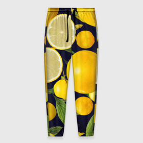 Мужские брюки 3D с принтом Лимонные дольки в Тюмени, 100% полиэстер | манжеты по низу, эластичный пояс регулируется шнурком, по бокам два кармана без застежек, внутренняя часть кармана из мелкой сетки | 